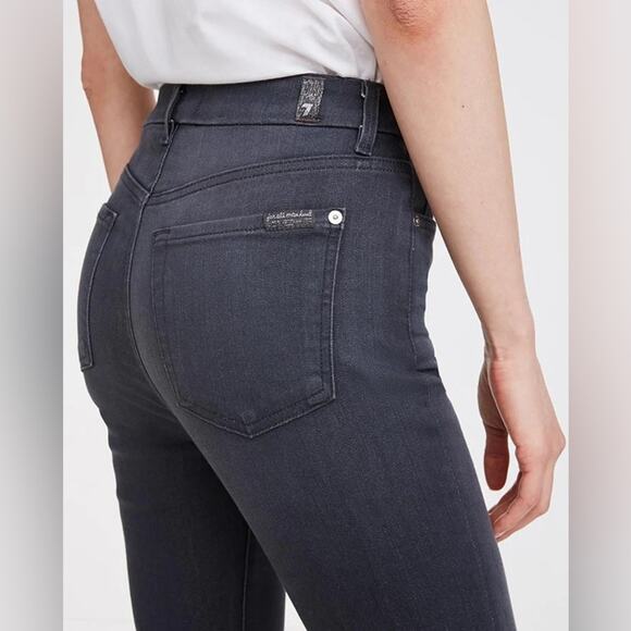 7 For All Mankind High Waist Ankle Skinny Jeans Stretch Washed Black $189 NWT 26 - Picture 2 of 11
